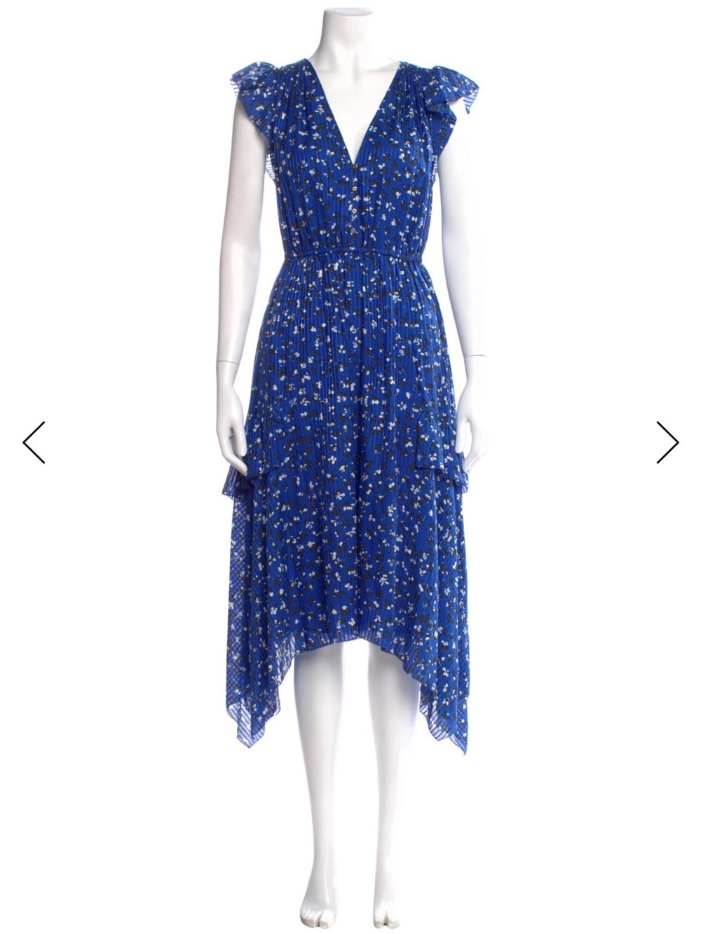 Ulla Johnson Cobalt Blue Floral Asymmetrical Midi Dress XS OPEN TO OFFEERS